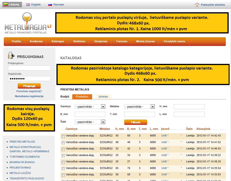 Reklama portale www.metalurgija.lt